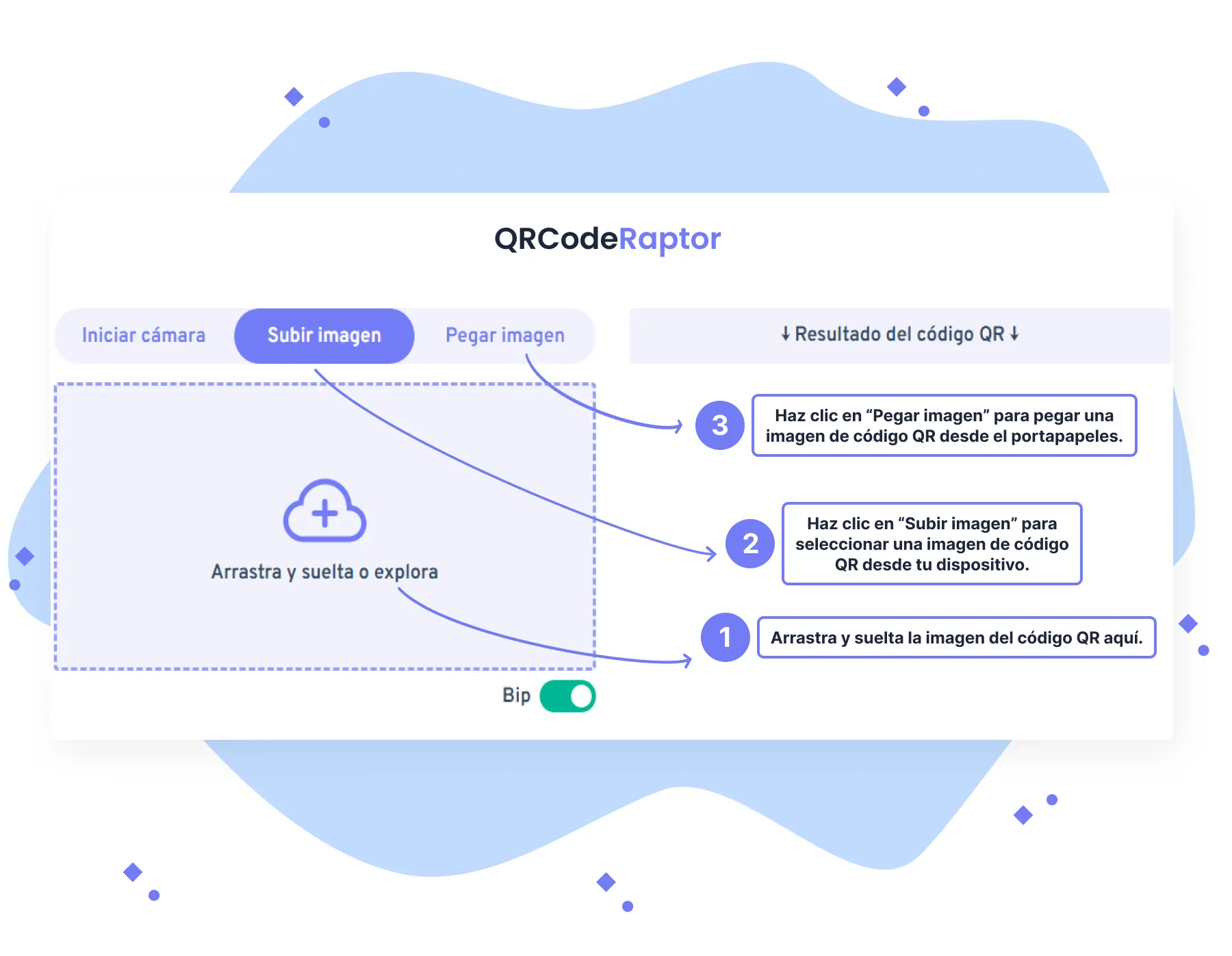 Instrucciones para escanear el código QR con una imagen